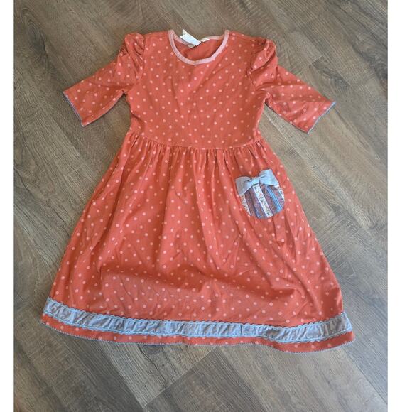 Matilda Jane Spot On Orange Polka Dot Mixed Media Dress size 8 - Picture 1 of 4